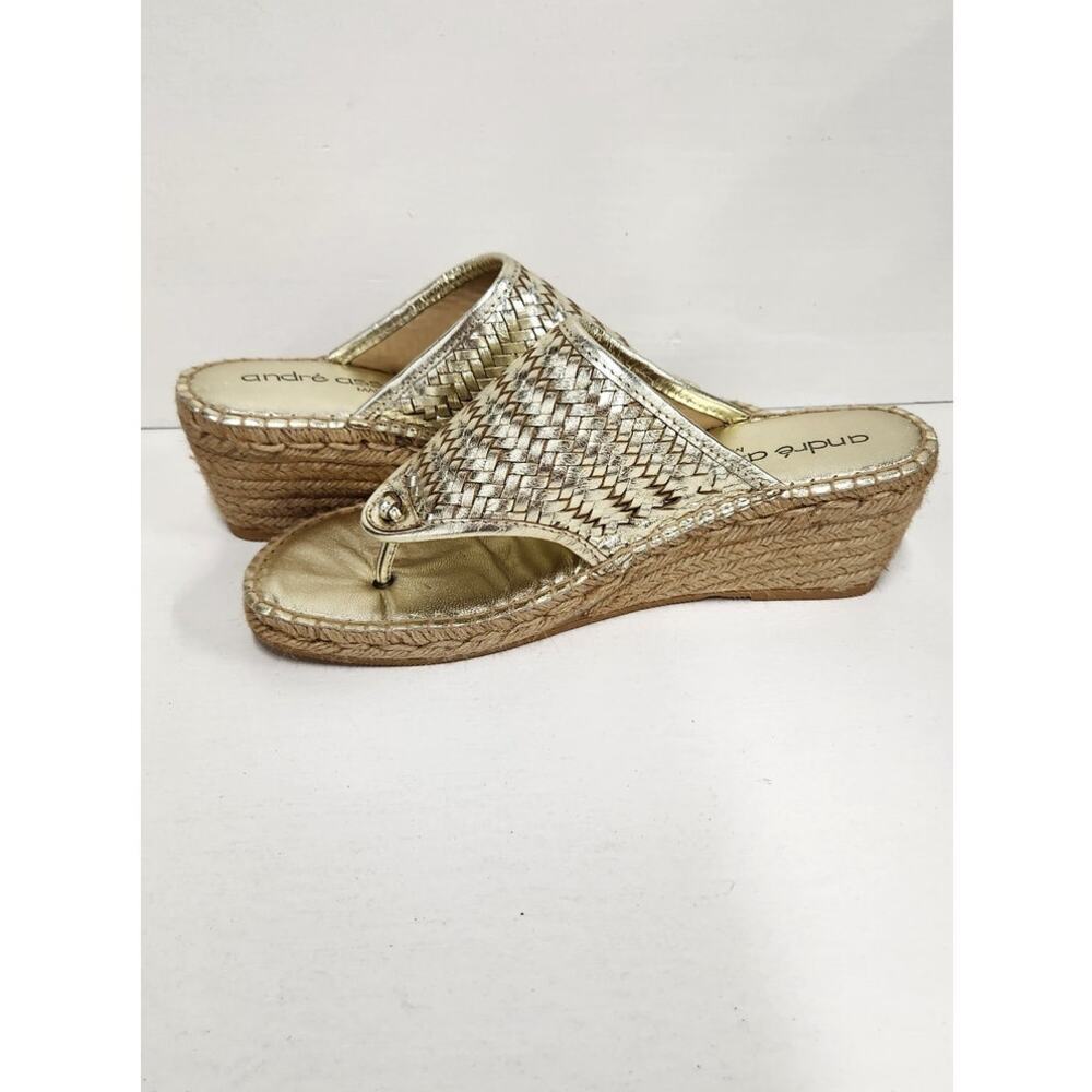 Andre Assous Boho Gold Metalic Woven Leather Wedge Espadrilles, Size 10 (41EU)